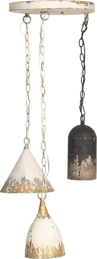 HAES DECO - Hanglamp - Industrial - Sets 3 Vintage / Retro Lampen, formaat Ø 70x95 cm - Goudkleurig / Bruin / Wit Metaal - Hanglamp Eettafel, Hanglampen Eetkamer