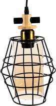 HAES DECO - Hanglamp - Industrial - Moderne Industriele Lamp, formaat 18x18x31 cm - Zwart Metaal en Glas - Hanglamp Eettafel, Hanglamp Eetkamer
