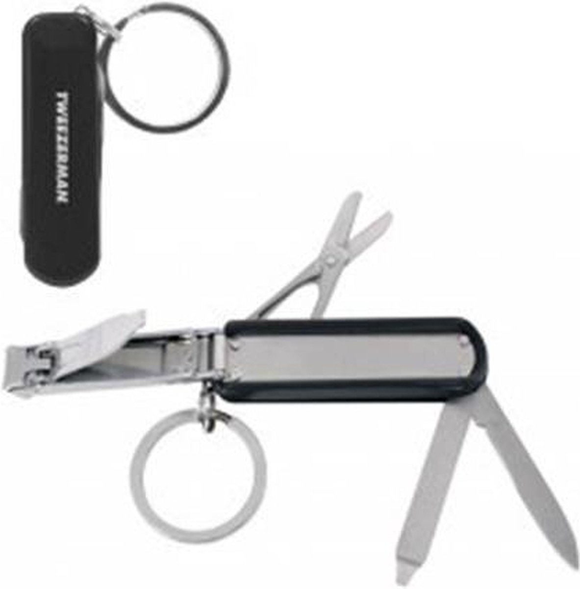 Tweezerman G.E.A.R. Pocket Multi Tool – 4‑In‑1 Pocket Multi‑Tool In RVS – Inklapbare Nagelknipper, Nagelvijl & Cleaner, Neushaar Schaar En Zakmes – Duurzaam Roestvrij Staal – Sleutelhanger Gereedschap Voor Heren