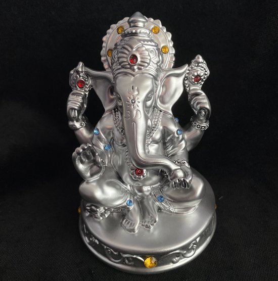 Ganesha beeldje zilvere kleur De geluksbrenger Polyresin 10cm