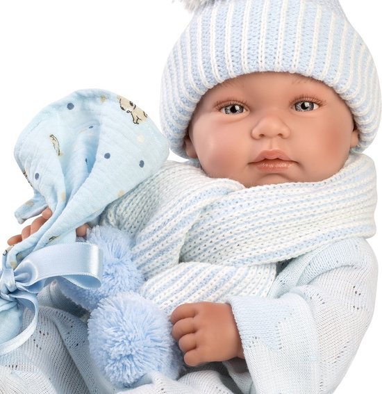 Llorens 1063598 Bimba Doll, Blue Eyes And Soft Body, Doll With Outfit, Dummy, Dummy Chain And Pink Rabbit Blanket, New Born, 35 Cm