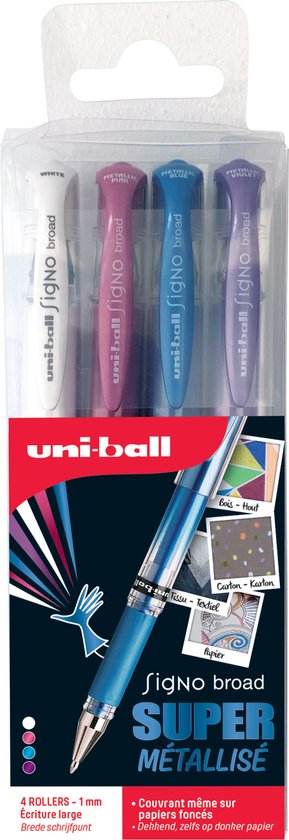 Uni-Ball- Signo Broad Super Metallic – set a 4 gel inktrollers 1 mm breed.