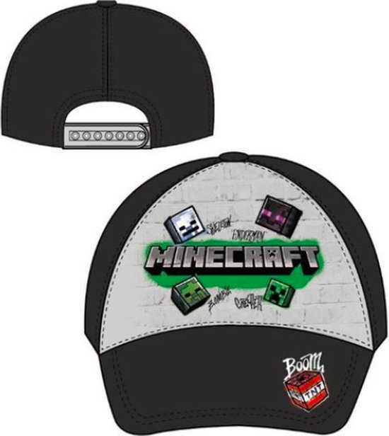 Minecraft cap - pet - zwart - Maat 54 cm