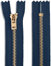 Rits YKK 10cm - donkerblauw met gouden tandjes en trekkertje - stevige broekrits