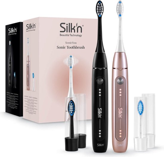Silk'n SonicYou Elektrische Tandenborstels Geschenkset - 2 stuks met 2 opzetborstels - Roze & Zwart