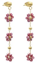 Boucles d'oreilles d'Oreilles Fleurs - Perles de Verre - Boucles d'oreilles pendantes - Acier Inoxydable - 5 cm - Rouge