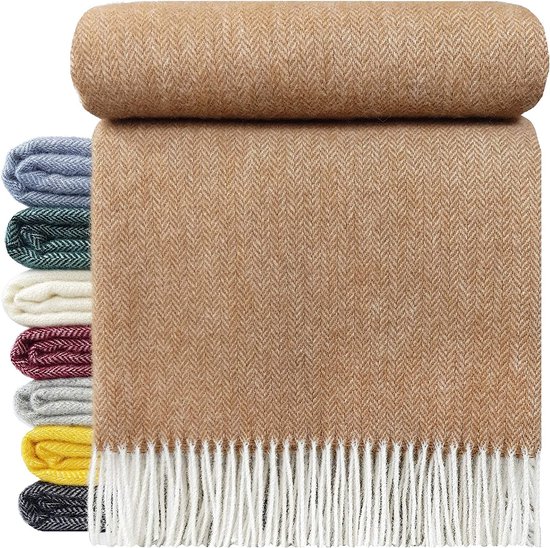 Plaids.shop® Wollen Plaid - OSLO - Beige (140x200cm) Deken - 100% Wol