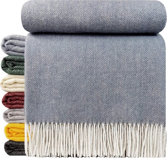 Plaids.shop® Wollen Plaid - OSLO - Lichtblauw (140x200cm) Deken - 100% Wol