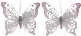2x Witte decoratie vlinders op clip 15 cm - Woondecoratie/hobby/kerstboomversiering vlinders