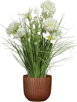 Kunstbloemen boeket wit in pot bruin - keramiek - H40 cm