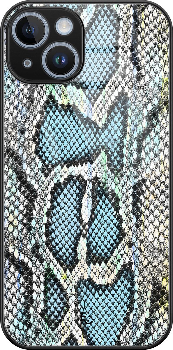 Hoesje geschikt voor iPhone 14 - Slangenprint - Luxe Hard Case - Slangenprint - Blauw - ELLECHIQ