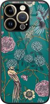 Hoesje geschikt voor iPhone 14 Pro - Vogels Japanse bloemen - Luxe Hard Case - Planten - Groen - Mooie Telefoonhoesjes