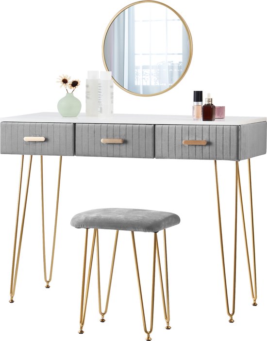 Bureau - Buffet Moderne - Coiffeuse Avec Miroir - Table De Maquillage - 3  Tiroirs -... | bol.com