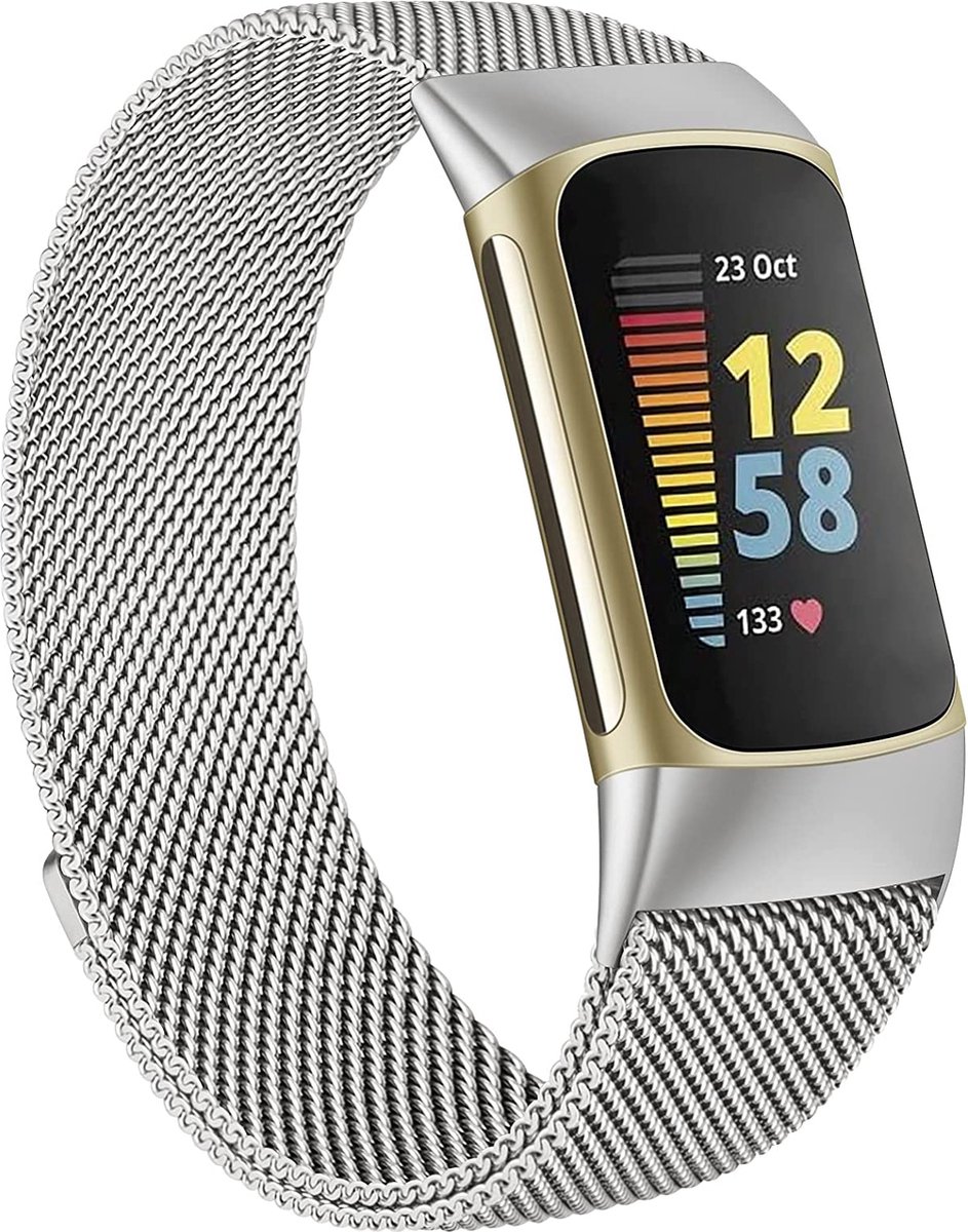 YPCd® Bandje geschikt voor Fitbit Charge 5 - Zilver - Milanees RVS - Small