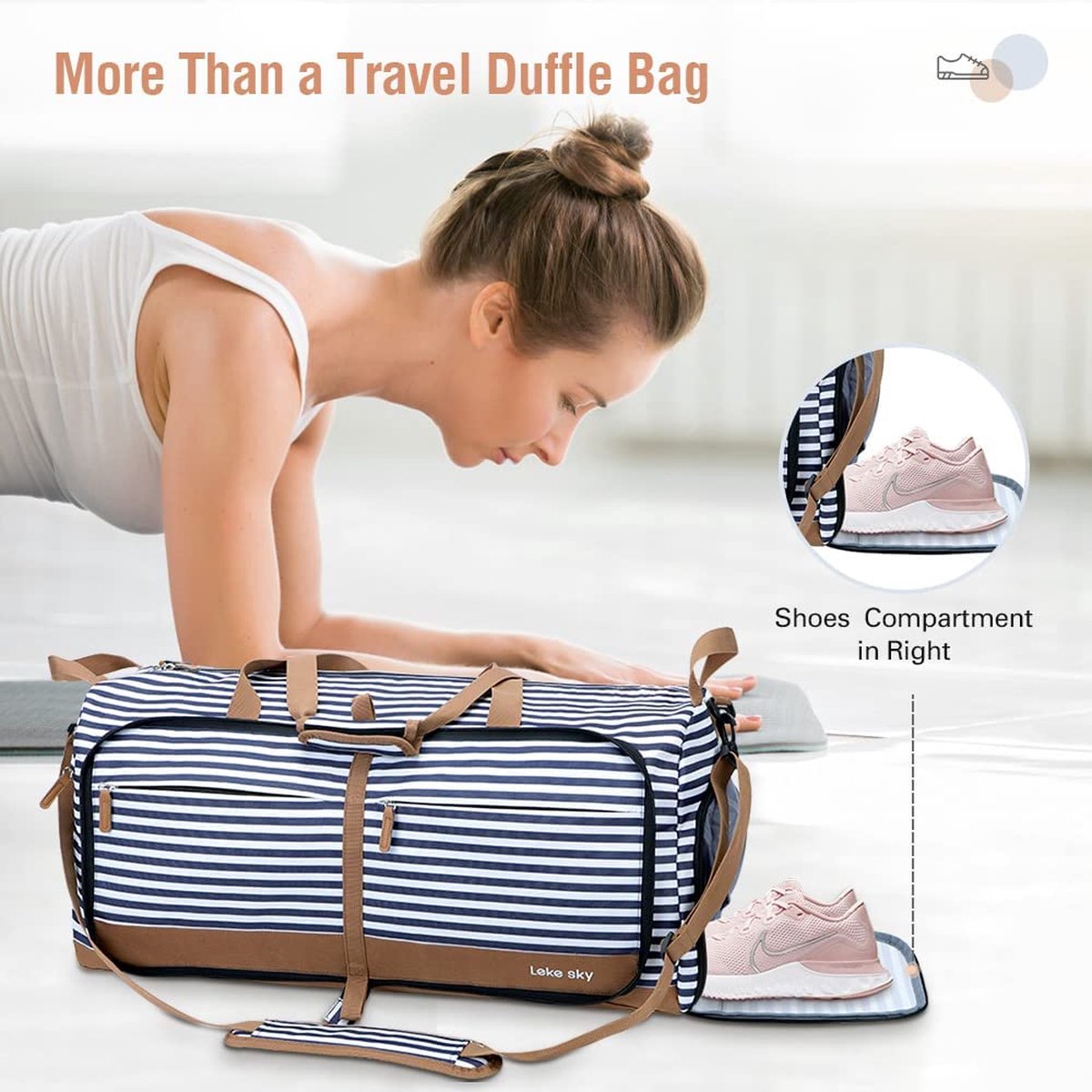 Lekesky Reistas voor dames, opvouwbare reistas, weekendtas, sporttas met schoenenvak, waterdichte handbagage, sporttas, ziekenhuistas, grijs, 80L, Casual