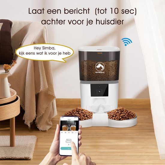 PetMeals.nl Automatische Voerbak Kat en Hond - Twee Voerbakken - met App en Camera - 6 L - Wit - PetMeals®