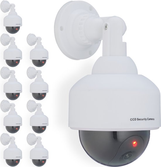 2 Telecamere Fittizie A Cupola IP65 – Alimentazione Solare O AA, LED Lampeggianti, Regolabili 180°, Per Interni Ed Esterni