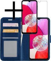 Hoes Geschikt voor Samsung A14 Hoesje Book Case Hoes Flip Cover Wallet Bookcase Met Screenprotector - Donkerblauw