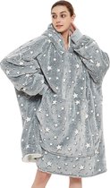Fleece deken met mouwen en capuchon – Oversized hoodie deken met mouwen – Fleece deken – Fleece TV deken – Plaid met mouwen – Warm & zacht – hoodie blanket - Fleece poncho - Knuffelen – Lichtgevend – sterrenprint - Badrock