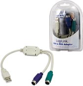 LogiLink Adapter USB - 2x PS/2, 0,2 m, 2x 6-p Mini-DIN, USB A, Mannelijk, Vrouwelijk, Grijs