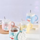 Tasse à Thee à Café avec couvercle et cuillère en céramique - Tasse à boire imprimée avec ours polaire 3D - Ours 3D rose