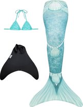 Queue de sirène Shelly avec paillettes ARGENT taille 158-164 (XS) avec monopalme avec poches pour les pieds et haut de bikini X