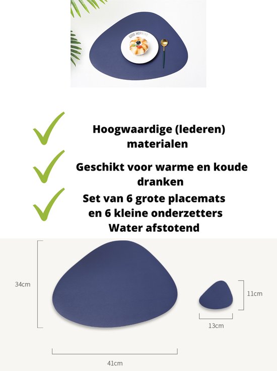 V&P Placemats wit 41 x 34 cm en 13 x 11 cm beiden 6 Stuks onderleggers water...