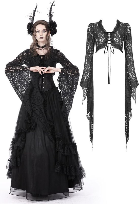 Dark in Love Bolero Gothic Witch Bell sleeves lace Zwart