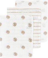 Meyco Baby Dot Stripe washandjes - 3-pack - hydrofiel - sand - 20x17cm