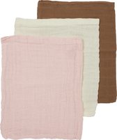 Meyco Baby Uni washandjes - 3-pack - hydrofiel - offwhite/soft pink/toffee - 20x17cm