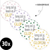 30x Sluitsticker Lang zal jij leven in de gloria | GOUDFOLIE | Assorti 4 kleuren | 40 mm | Sluitzegel Feest | Sluitsticker | Chique inpakken | Traktatie - Verjaardag - Feest - Kinderfeest - Kinderverjaardag