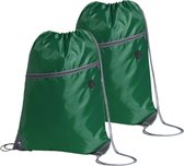 Sport gymtas/rugtas - 2x - groen - 34 x 44 cm - polyester - met rijgkoord en voorvakje
