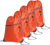 Sac de Sport /sac à dos de sport - 4x - orange - 34 x 44 cm - polyester - avec cordon de serrage et poche avant