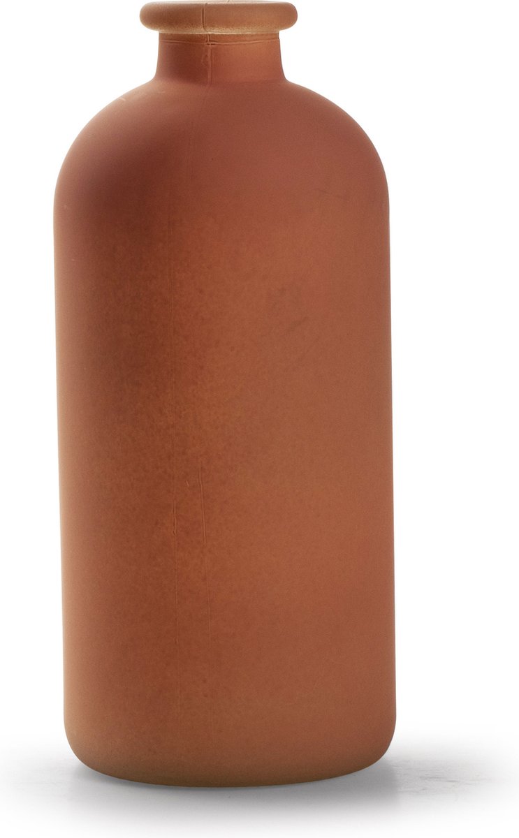 Jodeco Bloemenvaas Avignon - Fles model - glas - mat terra - 25 x 11 cm Terracotta bruin