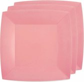 Santex feest bordjes vierkant - roze - 10x stuks - karton - 23 x 23 cm