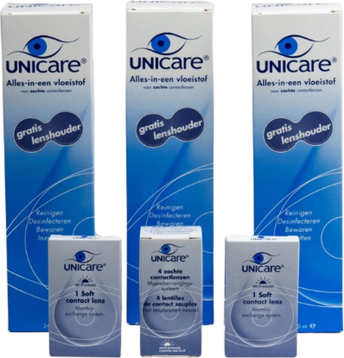 Unicare 3 maanden pakket +1,00 - 6 maandlenzen + 3 flessen lenzenvloeistof - voordeelverpakking