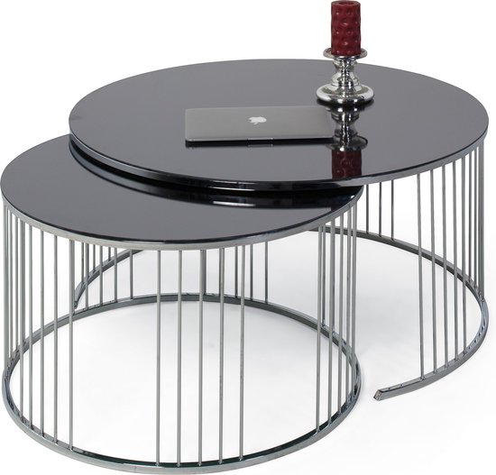 FLORANSA Table Basse Avec Verre Miroir Set De 2 - Argent/ Chrome | bol