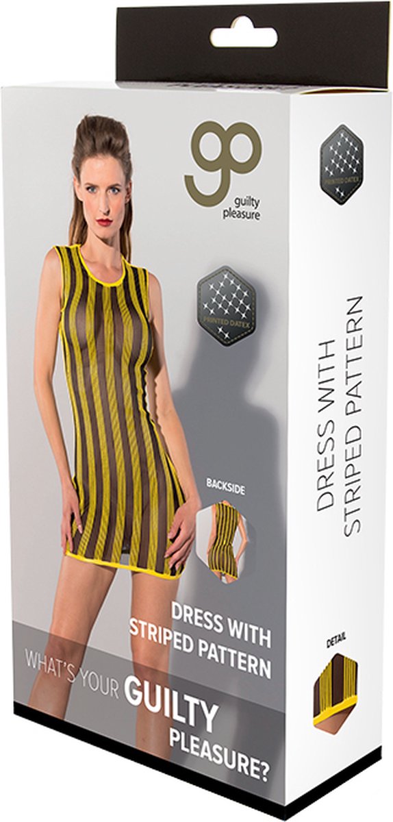 Goedkoopste Guilty Pleasure Fetish Wear Mini jurk -XL- PRINTED DATEX STRIPED Geel