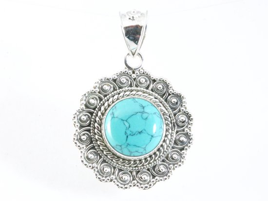 Pendentif rond en argent avec turquoise