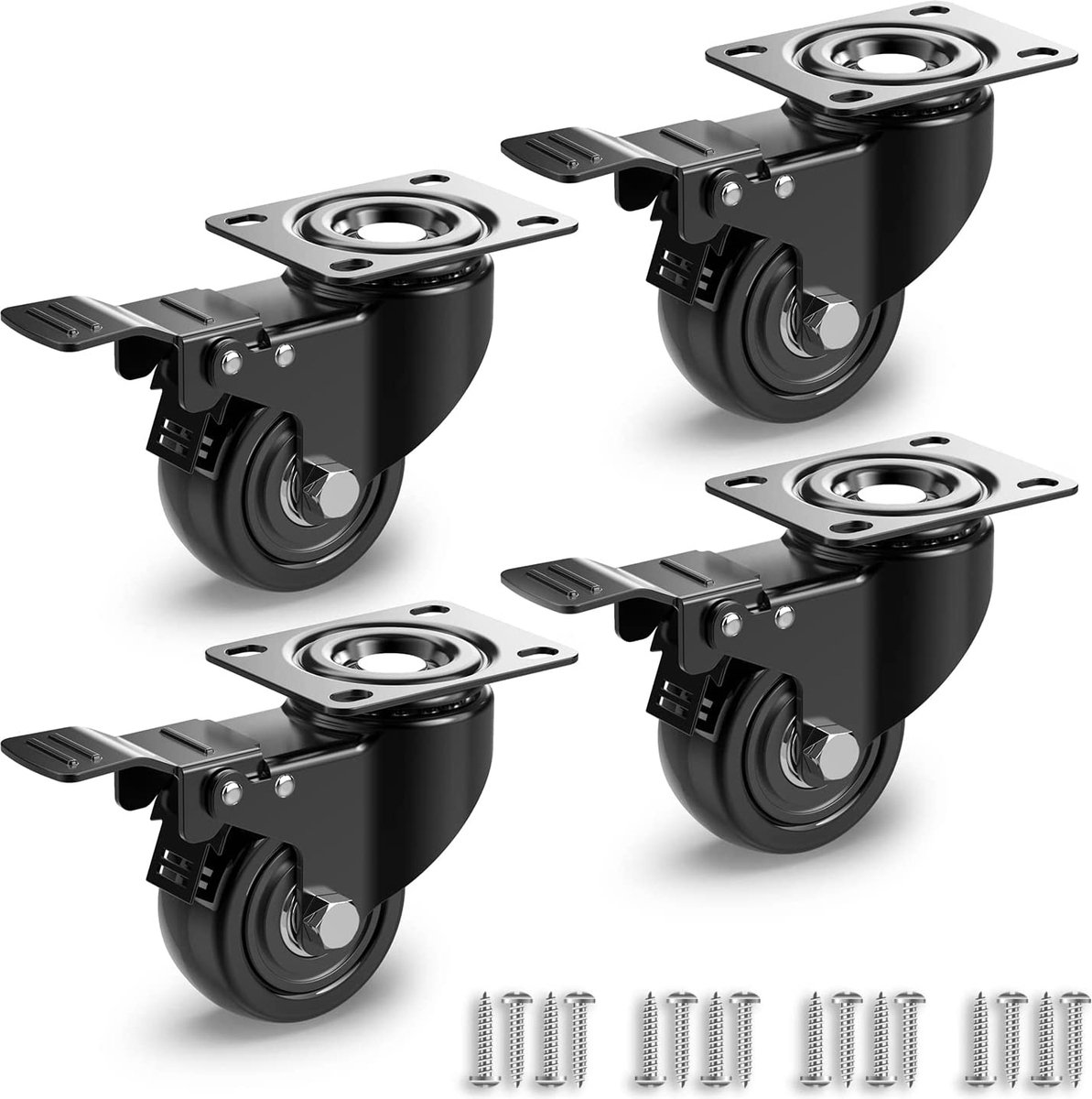 Zwaarlast Zwenkwielen / Trolley Wielen voor Meubels - Rubberen Zware Wielen - Heavy Duty Castors /Transportwielen - 50 kg