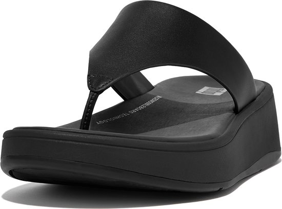 FitFlop F-Mode Leather Flatform Toe-Post Sandals ZWART - Maat 41
