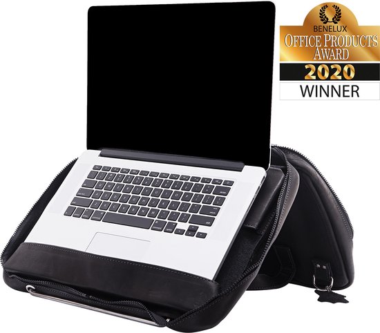 R-Go Tools R-Go Viva 15.6" Laptoptas, Full Grain Leather (LWG gecertificeerd), Geïntegreerde laptopstandaard, Met schouderband, Zwart
