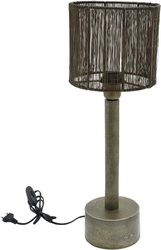 Lampe de table ronde PTMD Jizzy - H57 x Ø20 cm - Fer - Bronze