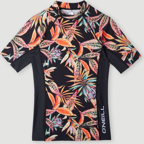 O'Neill - UV-Zwemshirt met korte mouwen voor meisjes - UPF50+ - Printed Skin - Black Tropical Flower - maat 4 (118-126CM)
