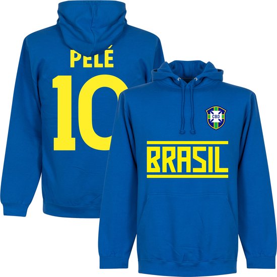 Brazilië Pelé 10 Team Hoodie - Blauw - XL