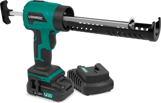 VONROC Accu Kitspuit 20V - duwkracht 1.18kN/120kg - met variabele snelheidsregeling - geschikt voor alle gangbare kitpatronen - Incl. 2.0Ah...