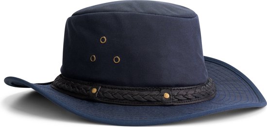 MGO Harper Hoed Gewaxt katoen - Jagershoed - Cowboy hoed - Navy Blauw - Maat L