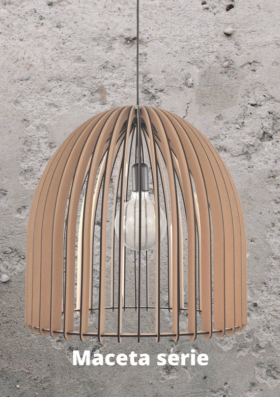Olivios design houten hanglamp Maceta naturel 50cm hoog 50cm doorsnede exclusief ontwerp van olivios design ook in zwart leverbaar