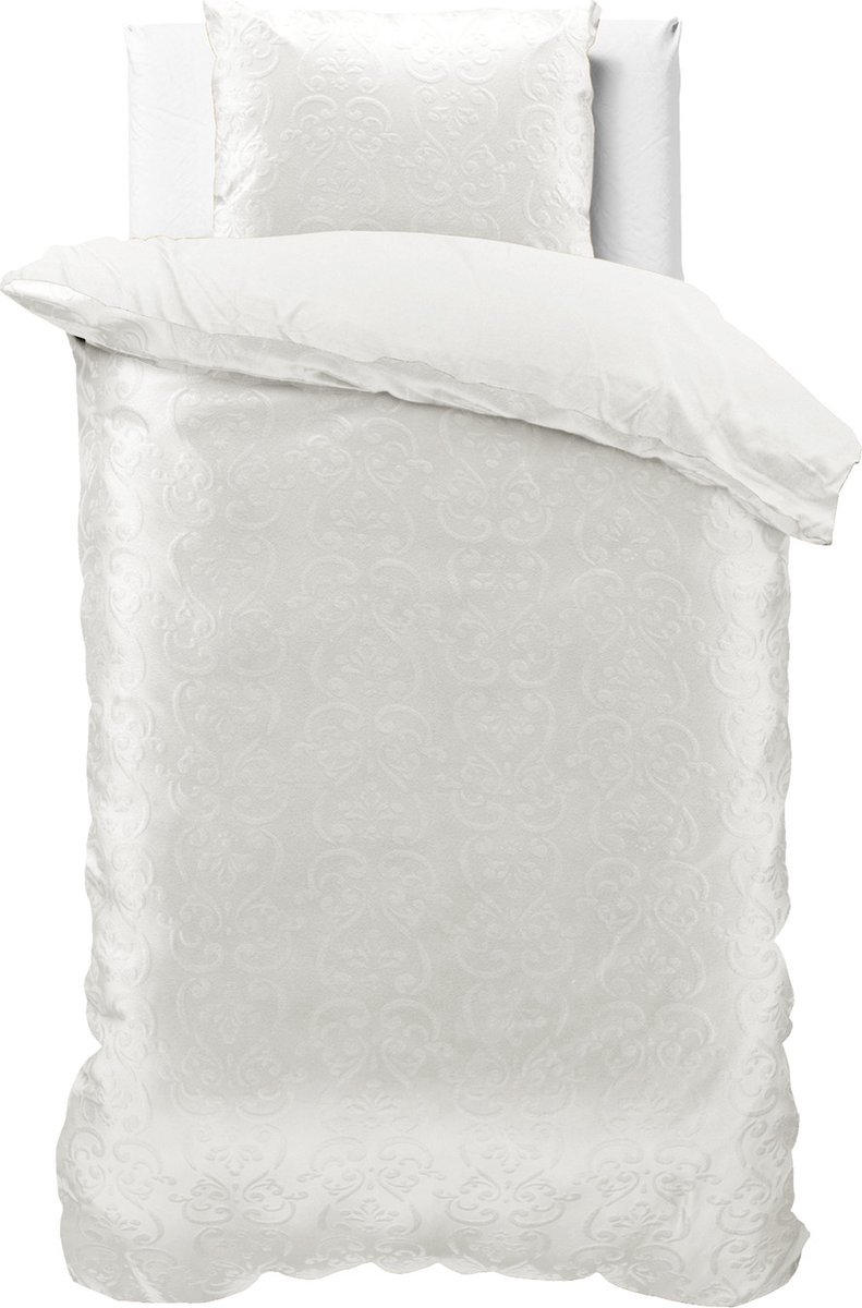 Fluweel zachte velvet dekbedovertrek embossed wit - eenpersoons (140x200/220) - luxe uitstraling - handige drukknopsluiting