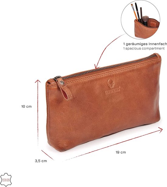 Trousse En Cuir Véritable DONBOLSO – Pochette Maquillage élégante, Cognac, Petit Sac à Main Maquillage Femme Trousse En Cuir Véritable DONBOLSO – Pochette Maquillage élégante, Cognac, Petit Sac à Main Maquillage Femme
